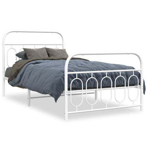 Vidaxl Cadre De Lit Métal Sans Matelas Et Pied De Lit Blanc 100x190 Cm