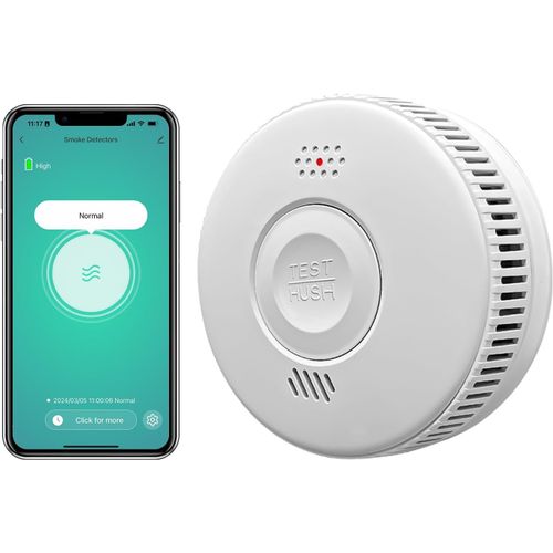 Détecteur De Fumée Wifi Avec Capteur Photoélectrique,Batterie Remplaçable,Veille 3 Ans,Détecteur De Fumée Intelligent,Notifications D'Application,Conforme À La Norme Tuv & En 14604,Lot De 1