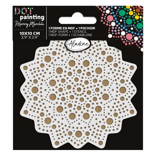 Pochoir - Pour Dot Painting - Mandala - 10cm - Forme En Bois + Support - Aladine