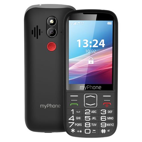 Téléphone à touches 4G LTE Grand écran SOS Radio FM Autonomie 14j Myphone Noir