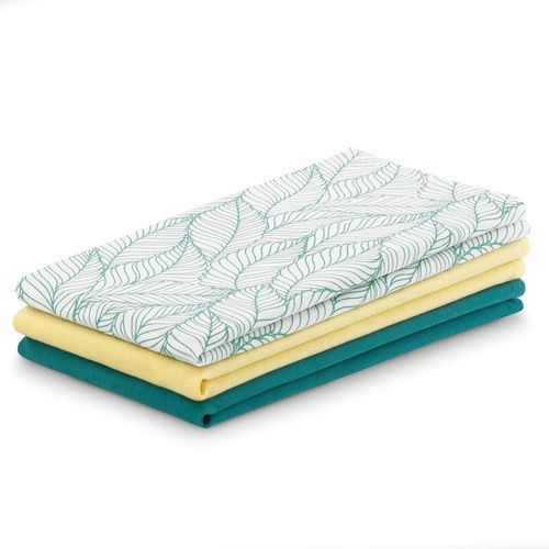 Tzf-Lot De 3 Torchons De Cuisine En Coton 50 X 70 Cm Motif Feuilles Turquoise Jaune