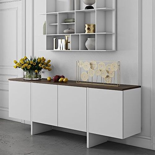 Buffet Edge Blanc Laqué Et Placage Noyer - Temahome