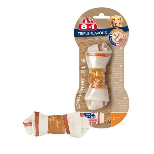 8in1 Triple Flavour Os A Macher Premium S Aux Boeuf. Porc. Poulet - Pour Chien De Petite Taille - 1 Piece