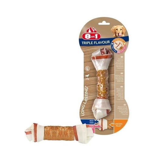 8in1 Triple Flavour Os A Macher Premium L Aux Boeuf. Porc. Poulet - Pour Chien De Grande Race - 1 Piece