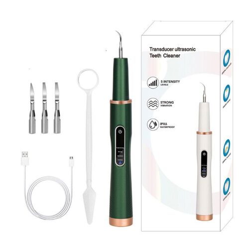 Nettoyeur De Dents À Ultrasons Et 4 Têtes De Nettoyage Vert 