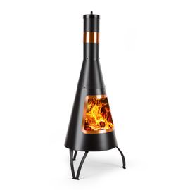 Blumfeldt Volantis Cupric Poîle à Bois Décoratif De Jardin Style Cheminée - Avec Grille à Charbon & Tisonnier - Acier Inoxydable Résistant - Noir
