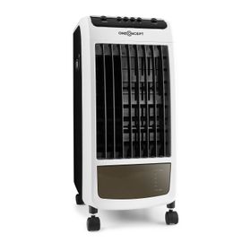oneConcept CarribeanBlue - Rafraichisseur d'air 3-en-1, ventilateur multifonctions : purification d'air, humidificateur (70W, réservoir de 4L, packs frigorifiques intégrés) - noir/blanc