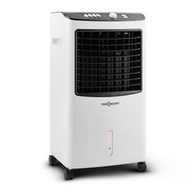 oneConcept MCH-2 v2 - Rafraichisseur d'air mobile, ventilateur fonction rafraichissante sur roulettes : assainit et humidifie les pièces de taille moyenne (400m³/h, 65W, 3 niveaux de puissance) - Blanc