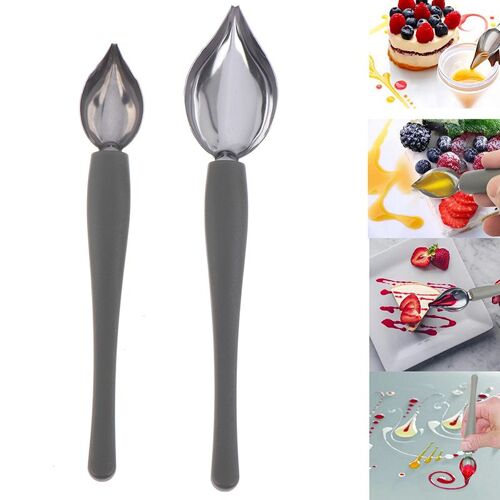 Crayon De Peinture À La Sauce, Plat, Assiette, Sauce, Outil De Dessin Artistique À Café, Cuillère En Acier Inoxydable, 2 Pièces