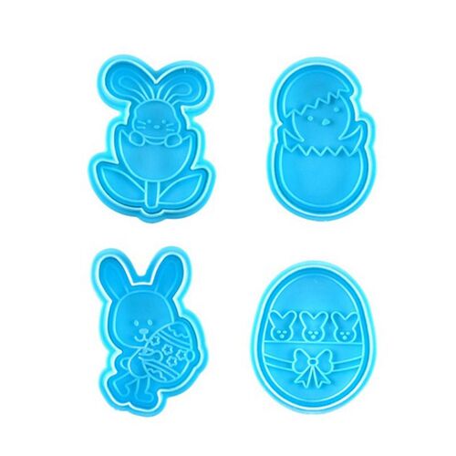 Moule De Cuisson En Plastique En Forme De Lapin De Pâques, 4 Pièces, Pour Biscuits, Emporte-Pièce, Poussoir À Pâtisserie 3d Pour Fête