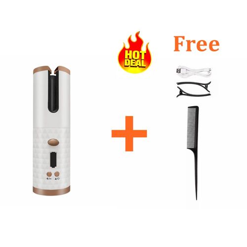Fer À Friser Rechargeable Usb Sans-Fil À Rotations Automatiques,Bigoudi En Céramique À Écran Lcd Avec Température Réglable, Pour Coiffure Bouclée Et Ondulée, 