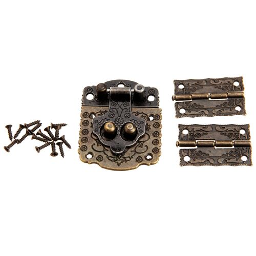 Charnières de boîte de meubles antiques en bois, bijoux cadeaux en bois + quincaillerie chinoise en laiton, loquet à bascule Vintage en Bronze pour armoire, 2 pièces