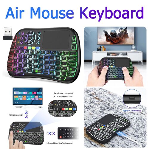Air Mouse ¿ clavier sans fil avec récepteur USB, Type C, Rechargeable, 2.4 ghz, Bluetooth, compatible avec Mac OS et Linux