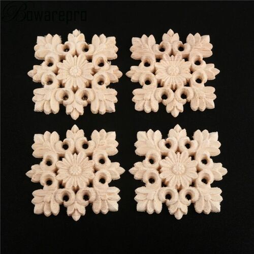 Cadre d'appliques bowarepr en bois de 6x6/8x8CM | 4 pièces, cadre d'appliques d'angle sculpté Vintage non peintes, meubles de décoration intérieure