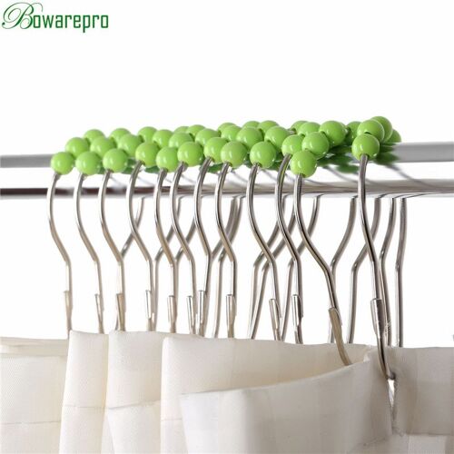 Bowarmpro ¿ rideau de bain Rollerball en acier inoxydable, 12 pièces, anneaux coulissants, crochets, 5 rouleaux, accessoires, 7x4CM