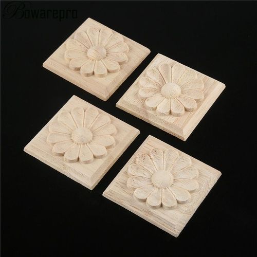 Bowarepr ¿ sculptures en bois non peintes, 4 pièces, pour meubles, armoires, moulures, autocollants, Figurines décoratives, 10/12CM