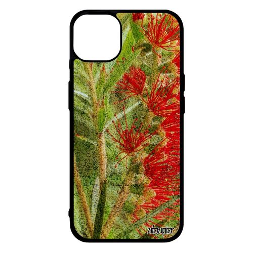 Coque Silicone Fleurs Antichoc Iphone 14+ Plus 4g Fond Case Original Texture Aluminium Design Florale Vert Made In France