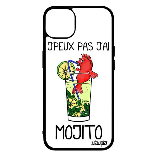 Coque Iphone 14+ Plus Silicone J'peux Pas J'ai Mojito Souple Cocktail Original Drole Portable Bande Dessinée Etui Mobile Blanc