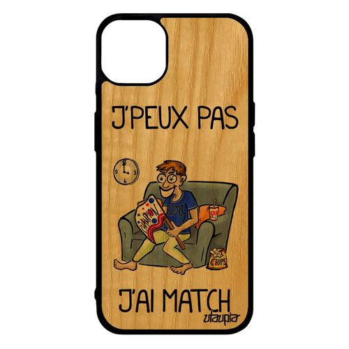 Coque En Bois Iphone 14+ Plus Silicone J'peux Pas J'ai Match Original Coupe Du Monde Humoristique Humour Drole Texte Foot Gris