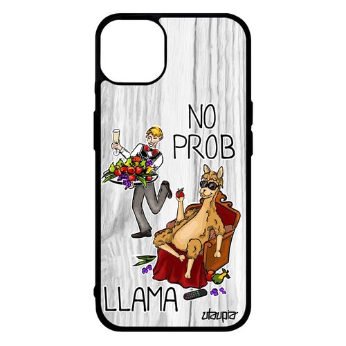 Coque Iphone 14+ Plus Silicone No Prob Lama Texte Original Housse Design Humour Gris Probllama Mobile Humoristique Llama Drole