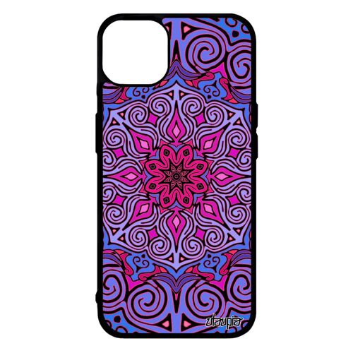 Coque pour iPhone 14+ Plus silicone Mandala nepal Violet case imprimé coloré 4G cadeau saint valentin rosace housse original