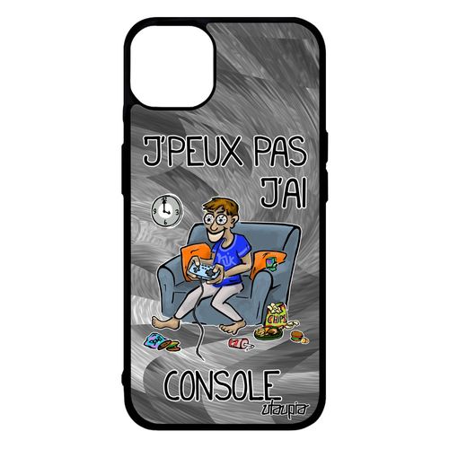 Coque Silicone Pour Iphone 14+ Plus J'peux Pas J'ai Console Original Jeux Video Geek Drole Caoutchouc Bande Dessinée Play Gris