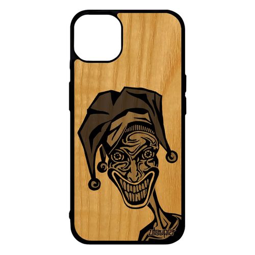 Coque Silicone Iphone 14+ Plus Bois Joker De Protection Clown Comics Solide Bande Dessinée Horreur Mobile Visage Gris Original