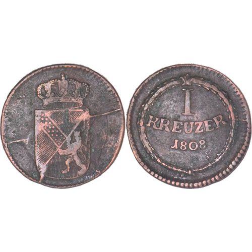 Allemagne - Grand Duché De Bade - 1 Kreuzer - 1808 - Coin Félé - Charles 1er Frédéric - 12-227