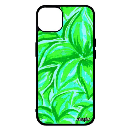 Coque Rigide Iphone 14+ Plus Silicone Fleurs Motif Coloré Original Floral Telephone Vert Peinture Texture Housse Nature Etui