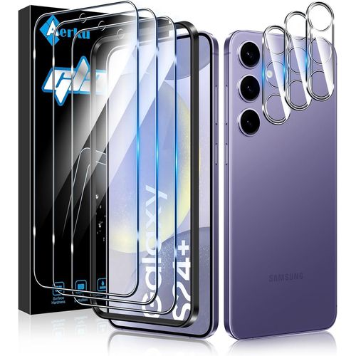 Verre Trempe Pour Samsung Galaxy S24 Plus 5g Avec Camera Arriere Protecteur [3+3 Pieces], Durete 9h [Sans Bulles] [Ultra Hd] Ultra Resistant Film Vitre Trempe Protection Ecran [Transparente]