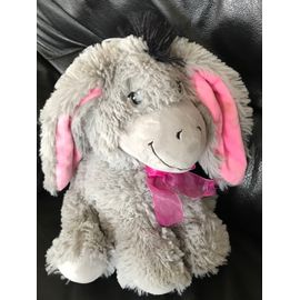 Peluche Âne Gris Grandes Oreilles Rose Noeud Papillon  Assis Rose 25cm Doho Import International 