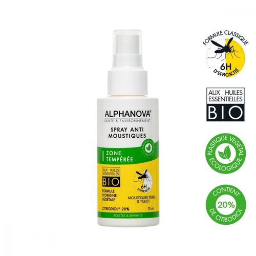 Spray anti-moustiques zone tempérée 75 ml Alphanova DLUO FIN 04/2024
