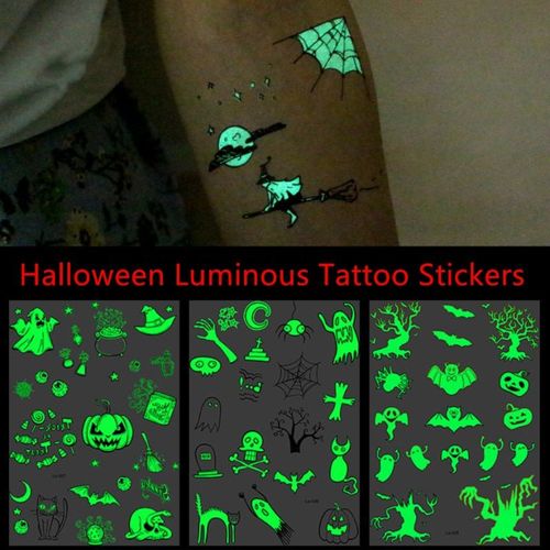 Halloween Tatouage Lumineux Fantôme Taty Pour Enfants Faux Tatouage Sorcière Brillant Dans L'obscurité Imperméable À L'eau Temporaire Autocollants De Tatouage  Z1613