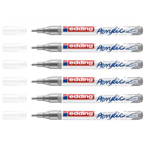 Edding Lot De 6 Marqueurs Acrylique 5300 Argent Pointe Fine 1-2 Mm