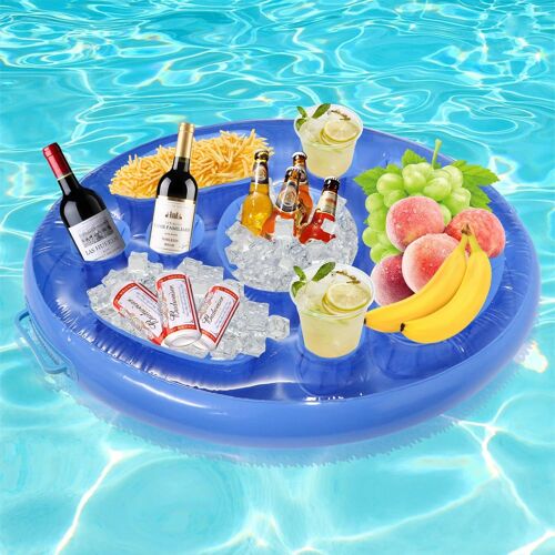 Porte-Gobelet Gonflable Flottant - Aqsacokiya - Gonflable Porte-Boissons De Bar Flottant Pour Piscine Fête Plage - Bleu