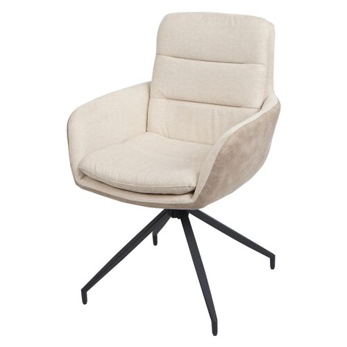 Chaise de salle à manger HWC-K32 fauteuil chaise, pivotante position auto, tissu/textile   crème-beige