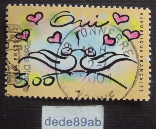 France.. 3fr00 Timbre Oui (Mariage-Coeurs-Couple De Tourterelles) Oblitération Circulaire Tonnerre 2001.