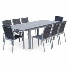 Salon De Jardin Table Extensible Chicago Gris Table En Aluminium 175/245cm Avec Rallonge Et 8