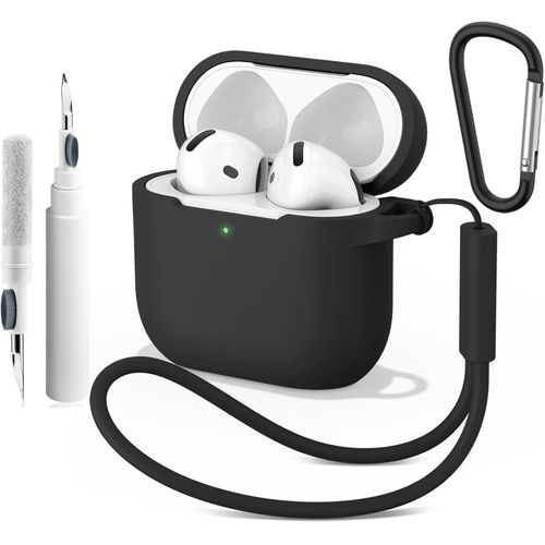 Coque Compatible Avec Airpods 4 2024 Avec Kit De Nettoyage, Led Avant Peut Être Visible, Housse En Silicone Anti-Choc Etui De Protection Avec Porte-Clés Et Cordon (Noir)[CAS6215948]