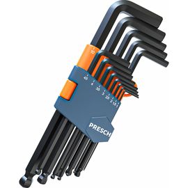 Jeu De Clés Allen À Tête Sphérique 13 Pcs.-Clé Allen Métrique 1,27Mm À 10Mm-Jeu De Clés Mâles Coudées 6 Pans En Étui-Jeu De Clés Hexagonales-Clés À Laine Professionnelle