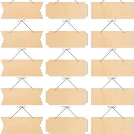 Panneau Suspendu En Bois Inachevé, 15 Pièces, Plaque De Bois Décorative Vierge, Bannières En Tranches De Bois Avec Cordes Pour Peinture Pyrotechnique