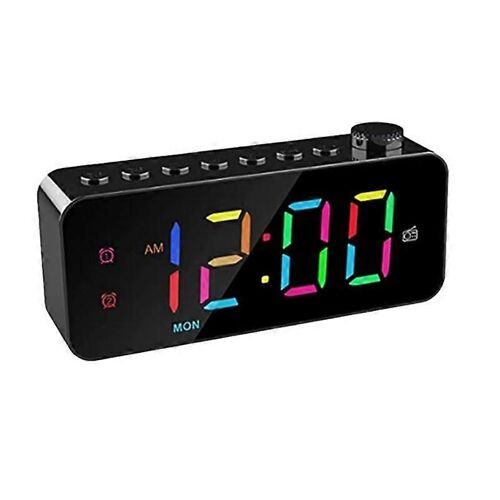 Radio-réveil numérique RVB, double alarme avec mode semaine/week-end, répétition, minuterie de mise en veille de la radio FM