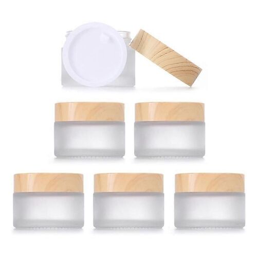Pack De 6 Bocaux En Verre De 30 Ml Avec Couvercle En Bois, Bocaux En Verre Transparent Mat, Bocaux En Verre De Haute Qualité, Hydratant