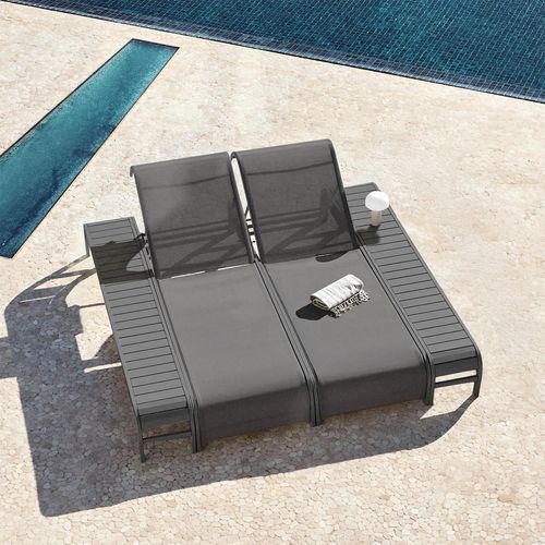 Ensemble De 2 Chaises Longues Inclinables Et 2 Tables D'appoint En Acier Marietta Gris Graphite
