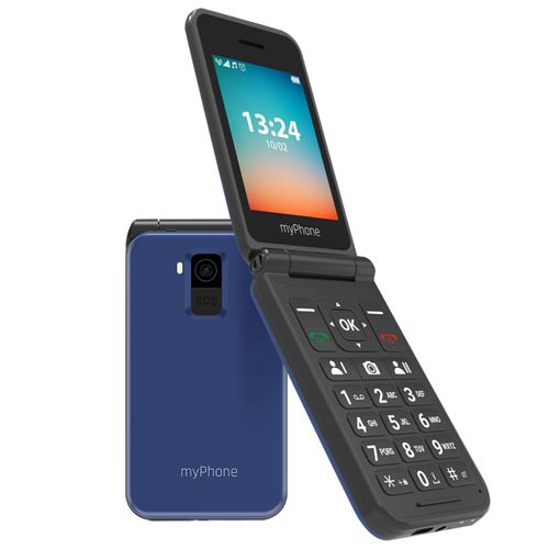 Téléphone à clapet 4G LTE Écran 2,8 pouces Double SIM Autonomie 6j Myphone Bleu nuit