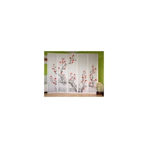 Paravent bois 5 parties avec fleur de cerisier blanc