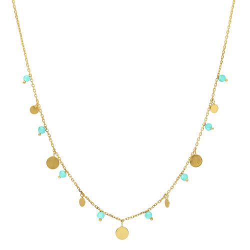 Collier Argent Doré Pampilles Et Pierres Amazonite