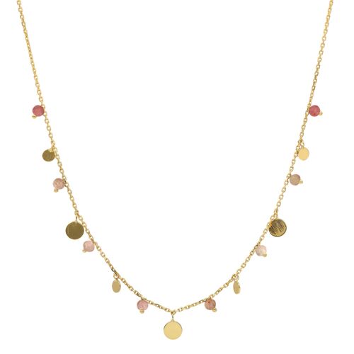 Collier Argent Doré Pampilles Et Pierres Quartz Rose Fraise