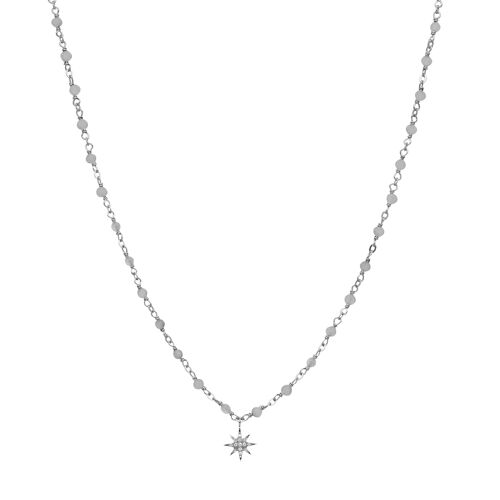 Collier Argent Rhodié Étoile En Zirconium Blanc Et Perles Naturelles Labradorite