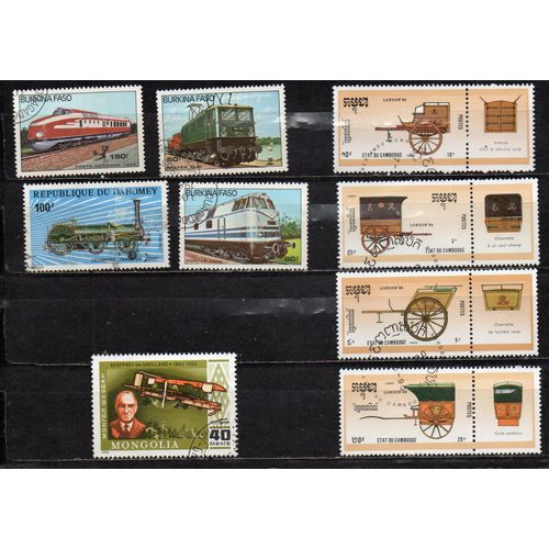 Divers Pays- Lot De 9 Timbres Oblitérés- Moyens De Transport Divers
